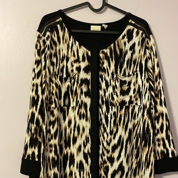 Chico’s Speckled Animal-Blocked Shirtdress Leopard Print Dress size 2 (L/12) - Picture 3 of 16